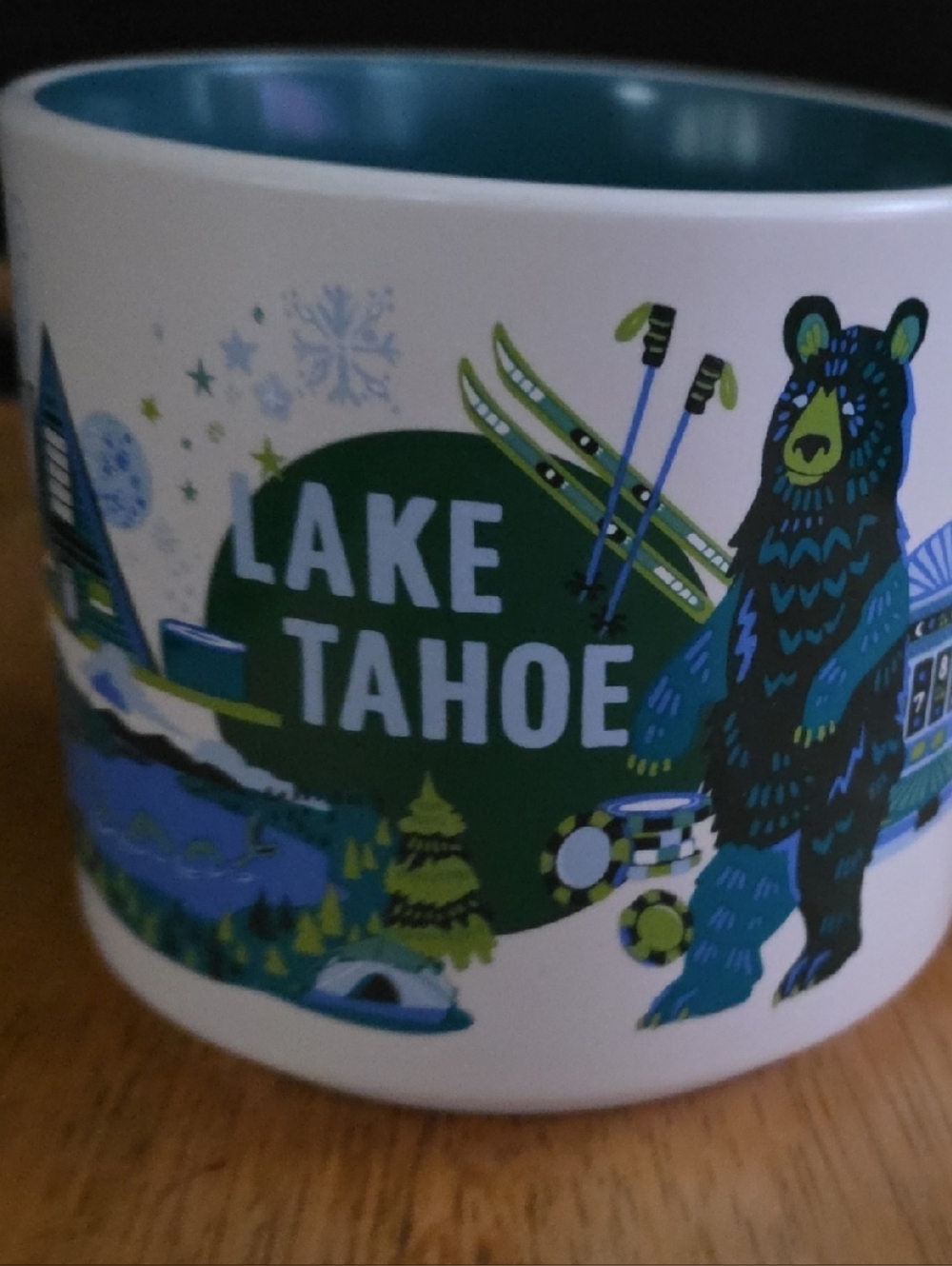 Starbucks Lake Tahoe White Mug with Green and Blue Artwork